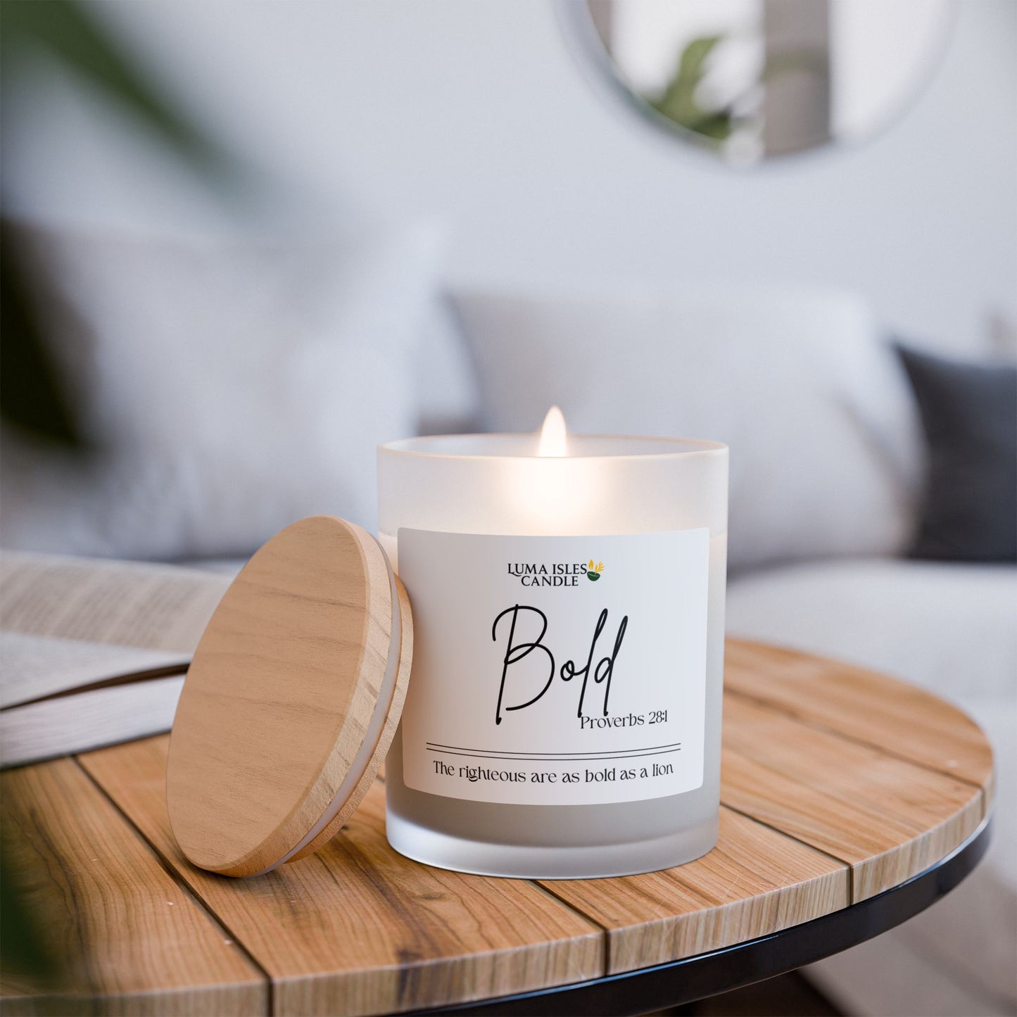 Bold Proverbs 28:1 Faith-Based Scripture Scented Candle